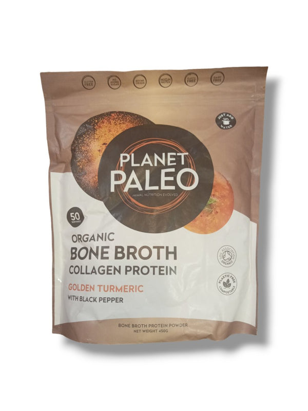Planet Paleo Organic Bone Broth Collagen Protein Golden Turmeric with Black Pepper 450g - Healthy Living