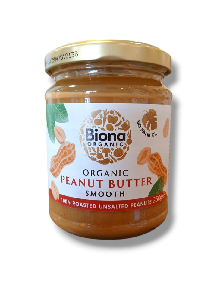 Biona Organic Peanut Butter Smooth 100% Roasted Unsalted Peanuts 250g - Healthy Living