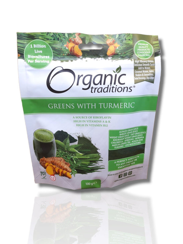 Organic Traditions Greens with Turmeric 100g - HealthyLiving.ie
