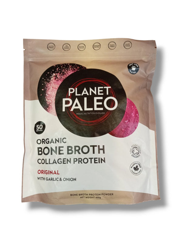 Planet Paleo Organic Bone Broth Collagen Protein Original with Garlic & Protein 450g - Healthy Living