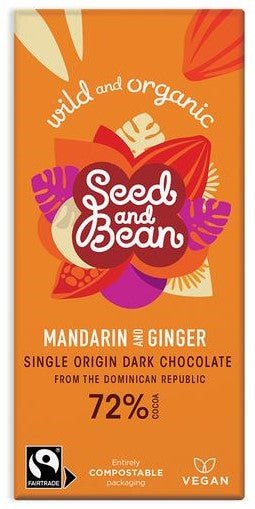 Seed and Bean Mandarin and Ginger Extra Dark Chocolate Bar 72% 85g - HealthyLiving.ie