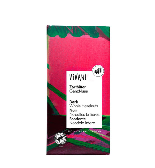 Vivani Organic Dark Chocolate with Whole Hazelnuts 100g - HealthyLiving.ie