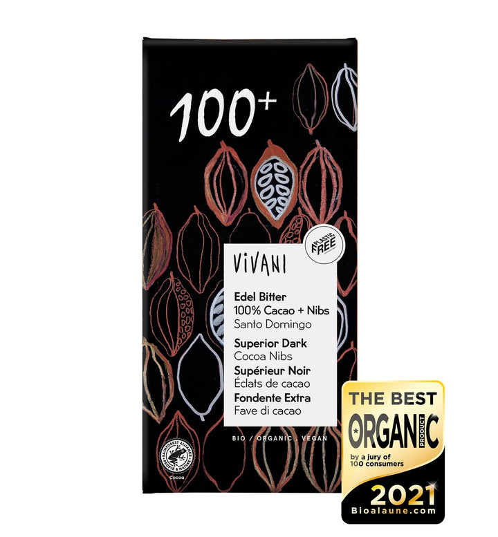 Vivani Superior Dark 100+ with cocoa nibs 80g - HealthyLiving.ie